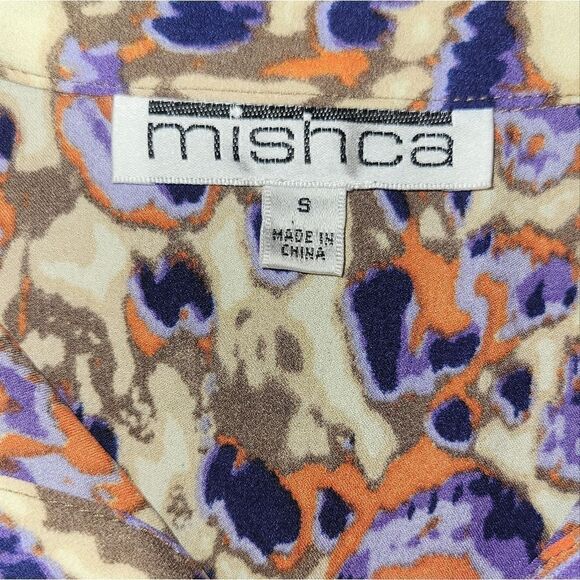 Vintage 80s 90s Mishca Tunic Button up Longsleeve Blouse Abstract Animal Print S - Picture 9 of 10